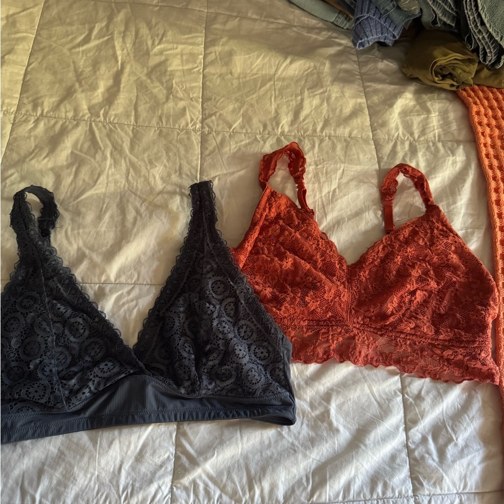 Lace Bralette Set in blue and Red